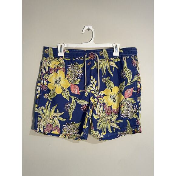 Polo Ralph Lauren Tropical Floral Print Swim Trunks Board Shorts Men M Blue - Picture 1 of 9